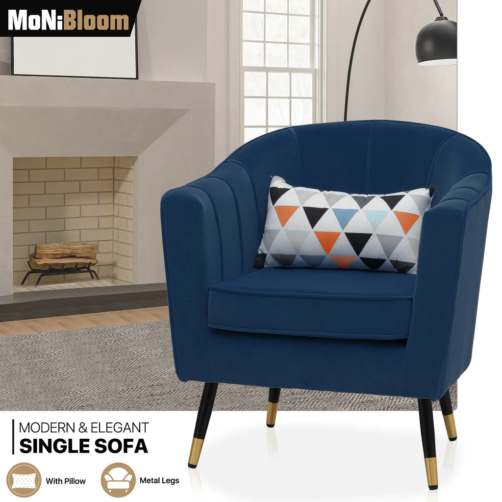 Navy Blue Upholstered Barrel Chair with Pillow U39128