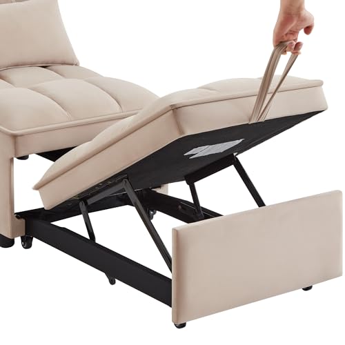 4-in-1 Folding Velvet Sleeper Chair Bed with Storage Pockets C844