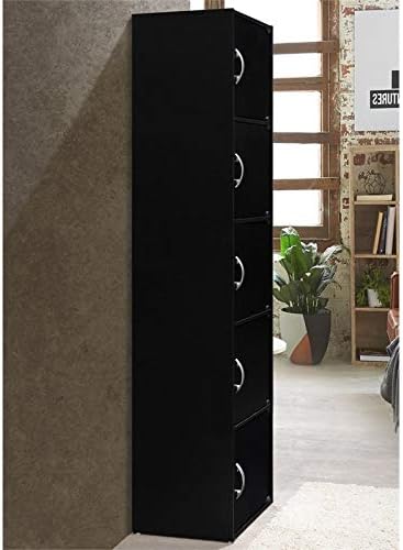 5 Shelf 5 Door Black Bookcase K378
