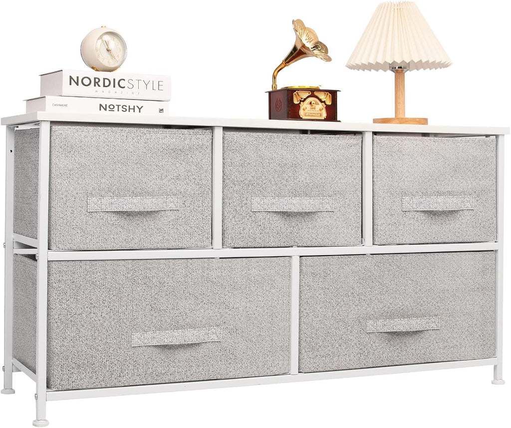 Gray/White 5-Drawer Fabric Dresser E24928