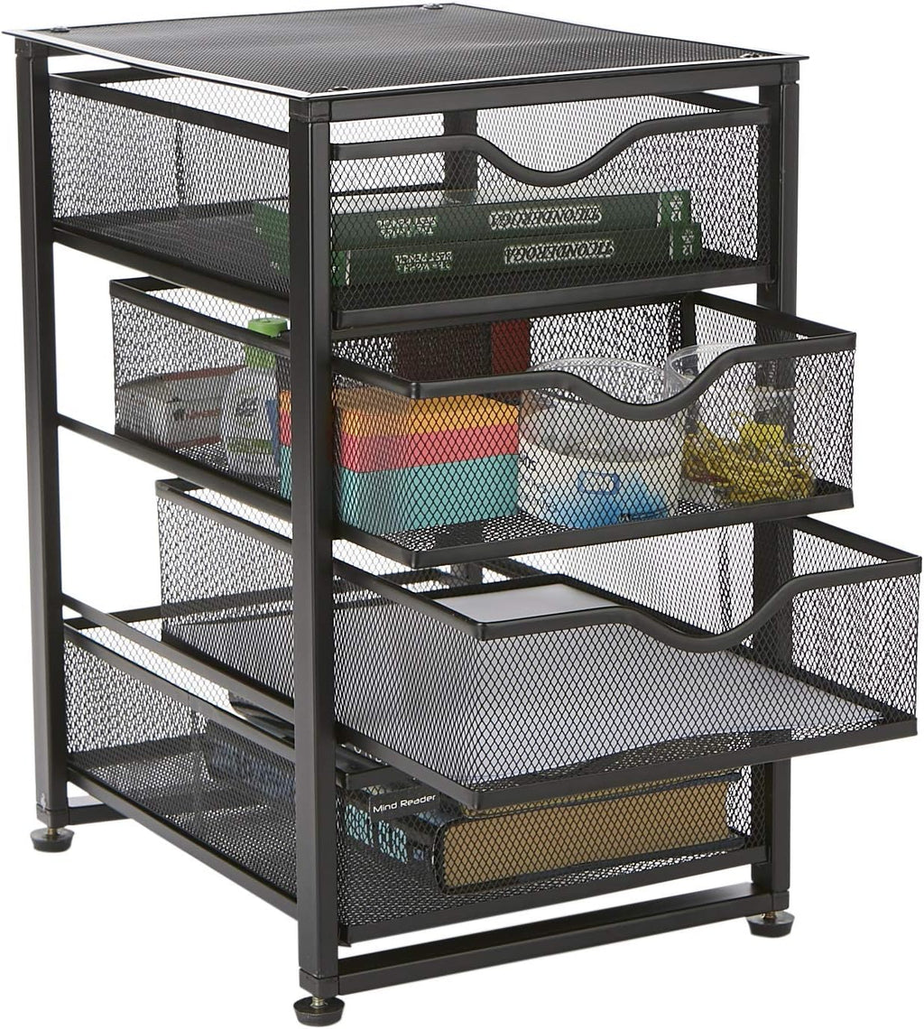 4-Tiered Rolling Mesh Office Storage Cart, Black F883827