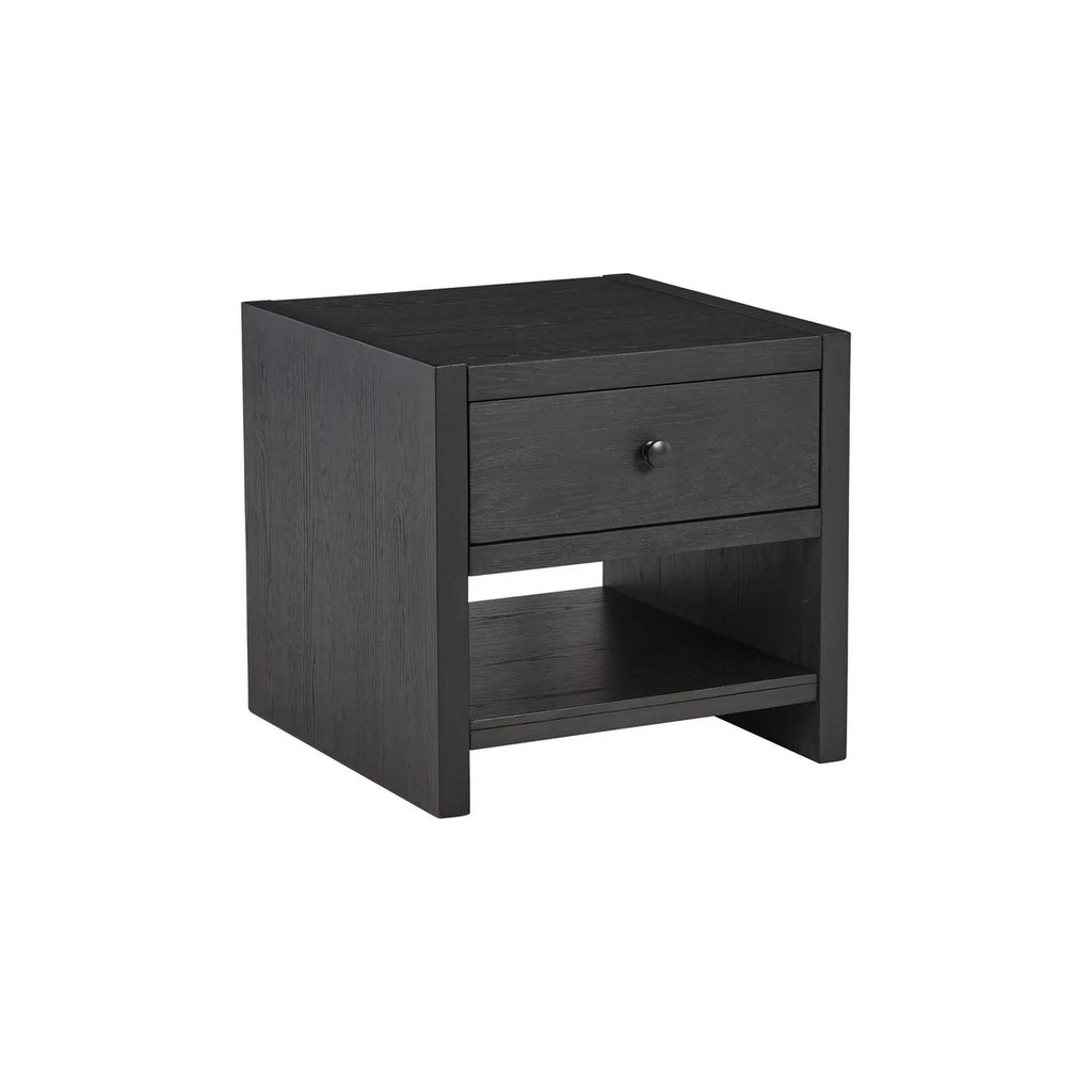24 Inch Square Side End Table Black Wood Single Drawer K901416