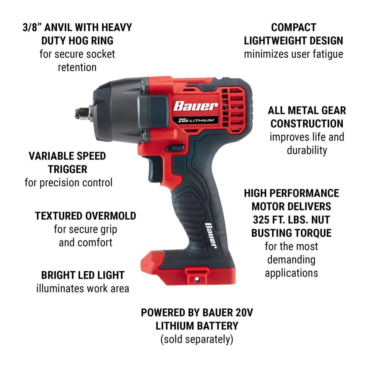 20V Cordless 3/8 in. Compact Impact Wrench T6766