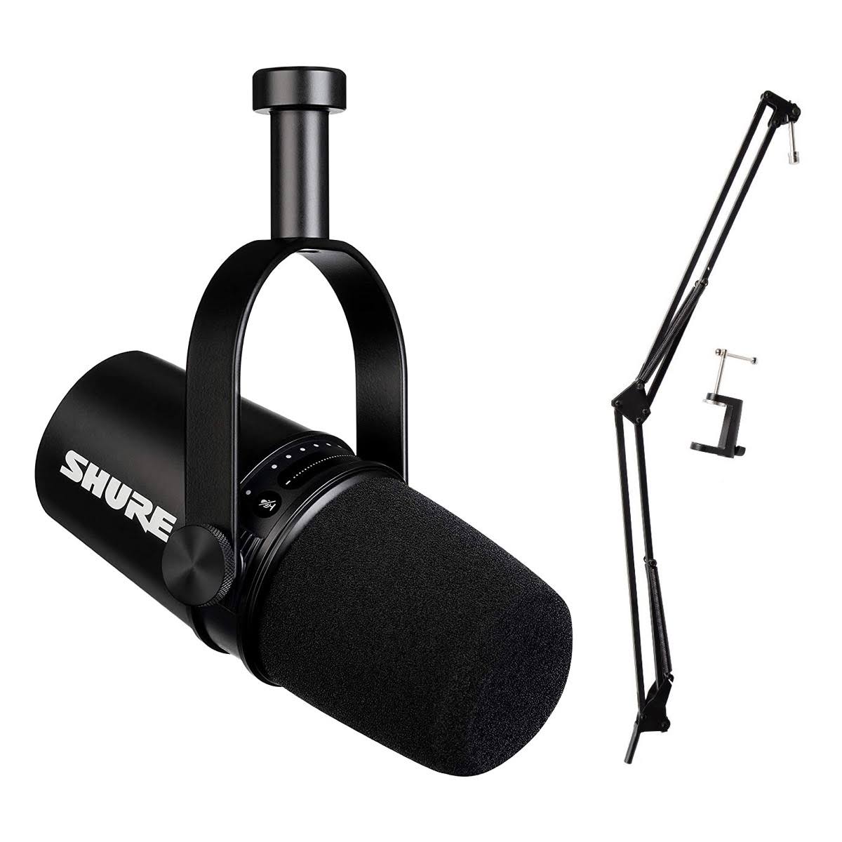 Black Podcast Microphone with Boom Arm Q370
