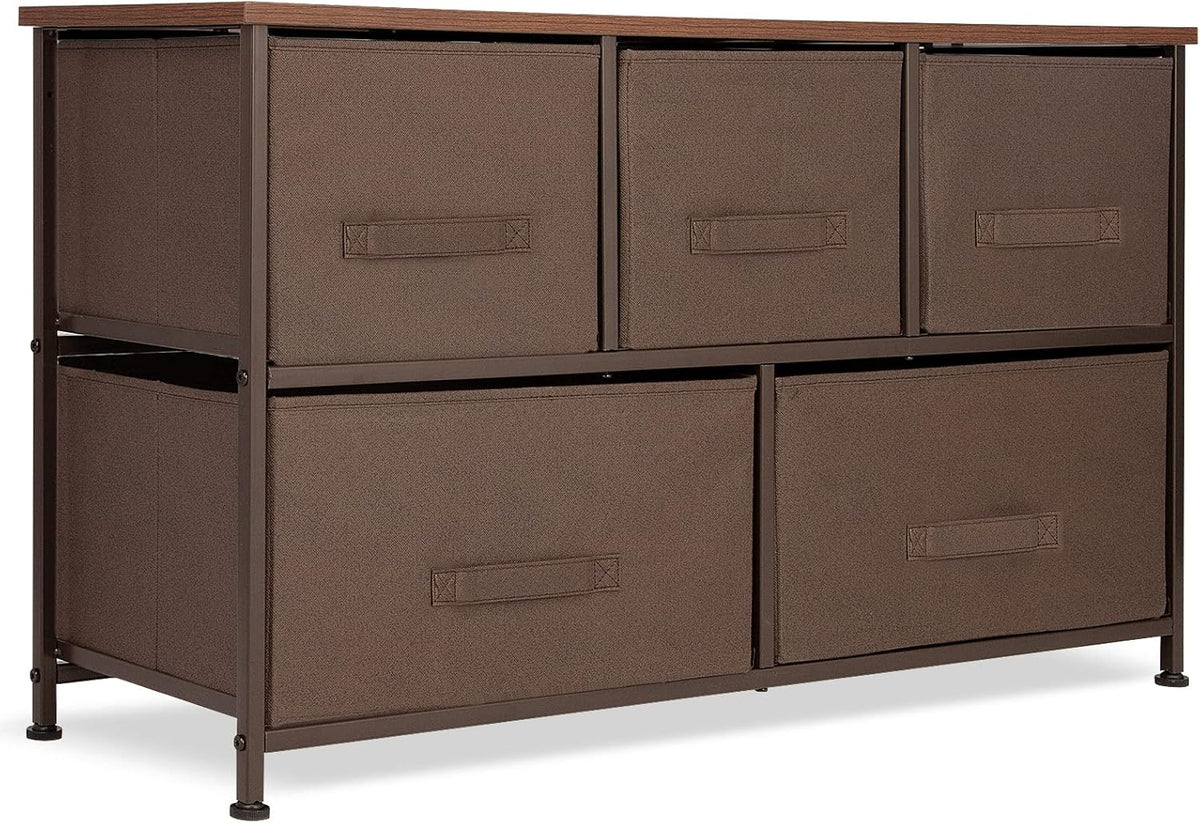 Gray/White 5-Drawer Fabric Dresser E24928
