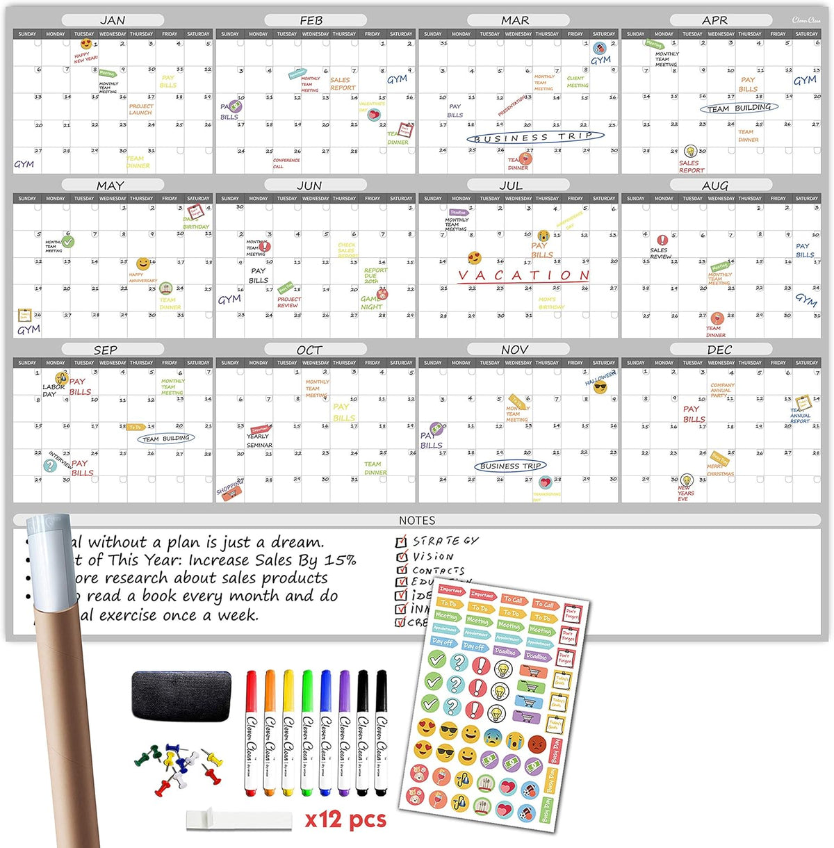Large Dry Erase Wall Calendar 48x60 Undated Yearly Planner N428