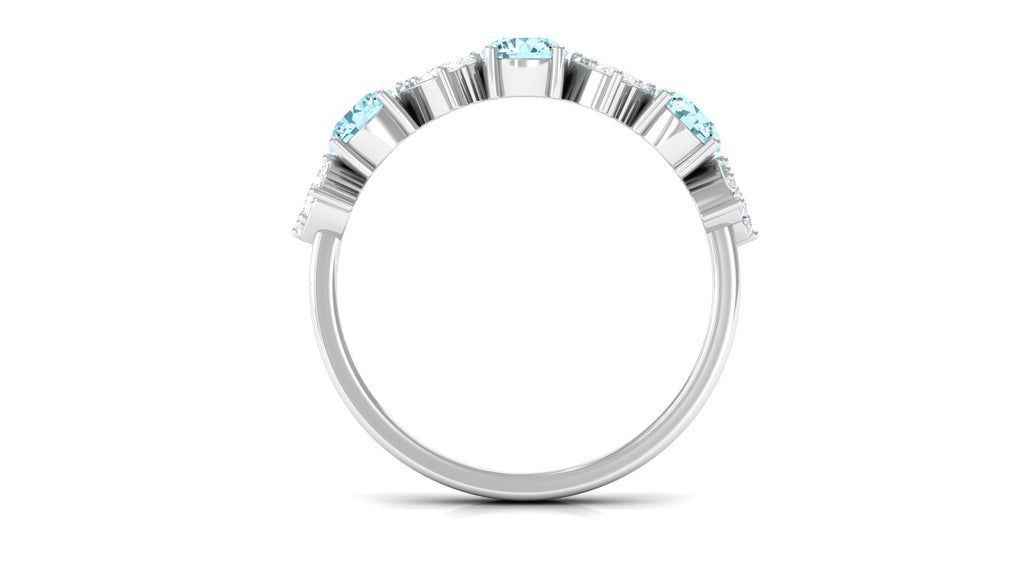Aquamarine Heart Ring with Diamond, 925 Sterling Silver, US 6.50 I26790