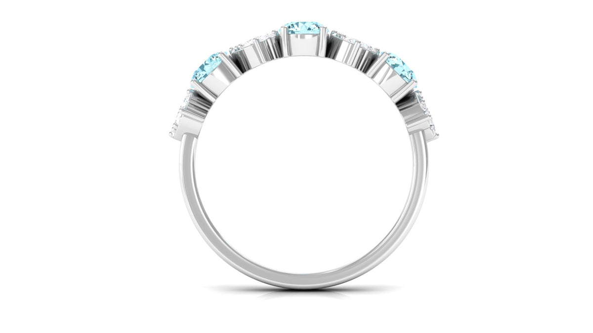 Aquamarine Heart Ring with Diamond, 925 Sterling Silver, US 6.50 I26790