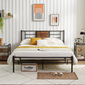Queen Size Metal Platform Bed Frame with Wood Headboard O66186