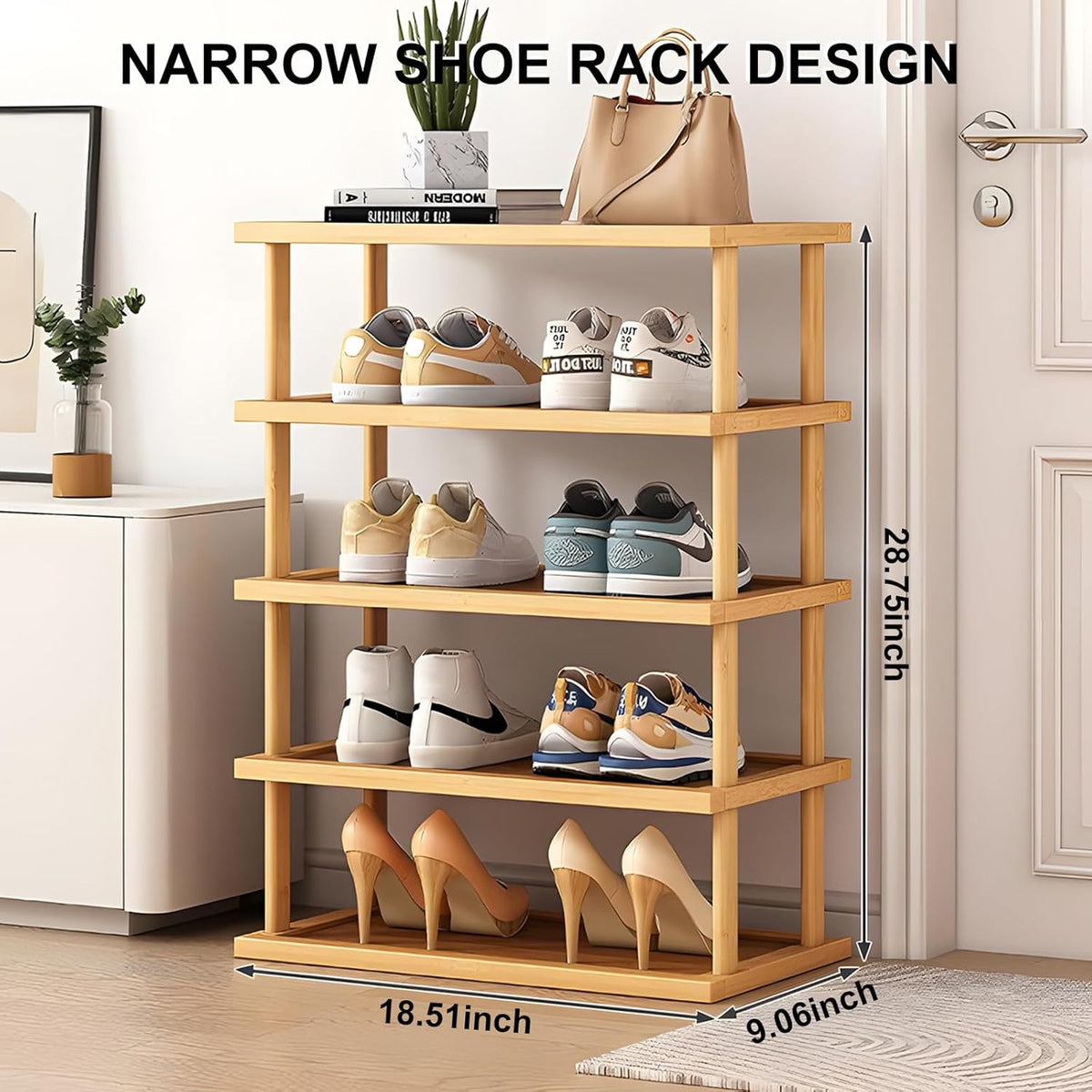 5 Tier Narrow Bamboo Shoe Rack W62932