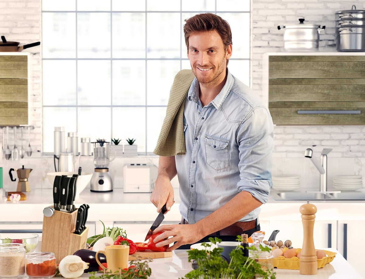 Bamboo 2-Tiered Knife Block with 2 Knife Sharpeners D59324