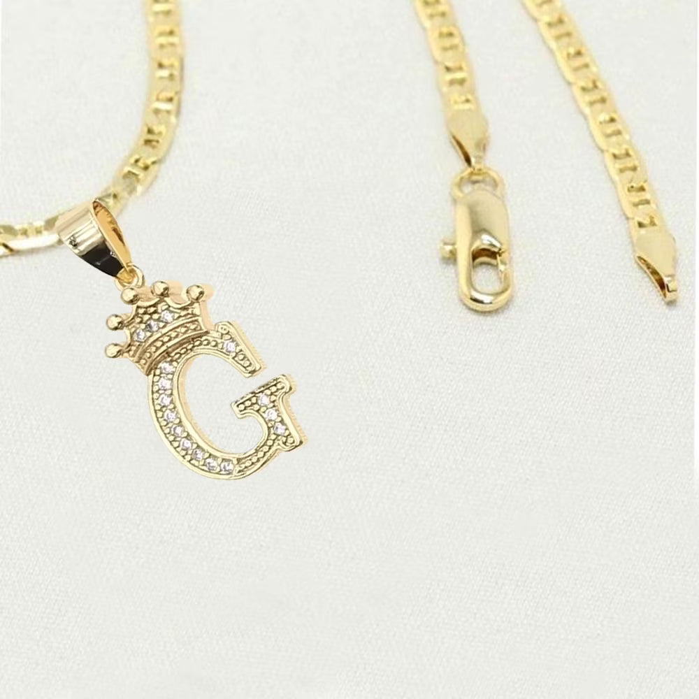 14K Bonded Gold Cuban Chain Necklace with Initial Letters Charm Y47577