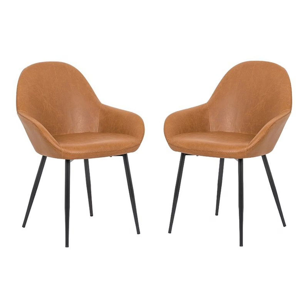 Faux Leather Arm Chairs in Tan (Set of 2) I775650