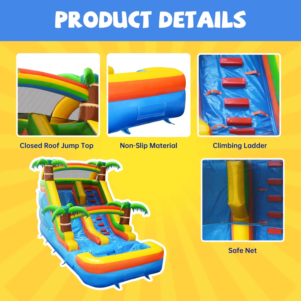 21 ft Inflatable Water Slide with Air Blower, Climbing Wall, Splash Pool E837