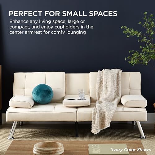 Gray Linen Folding Futon Sofa Bed with Cupholders V107