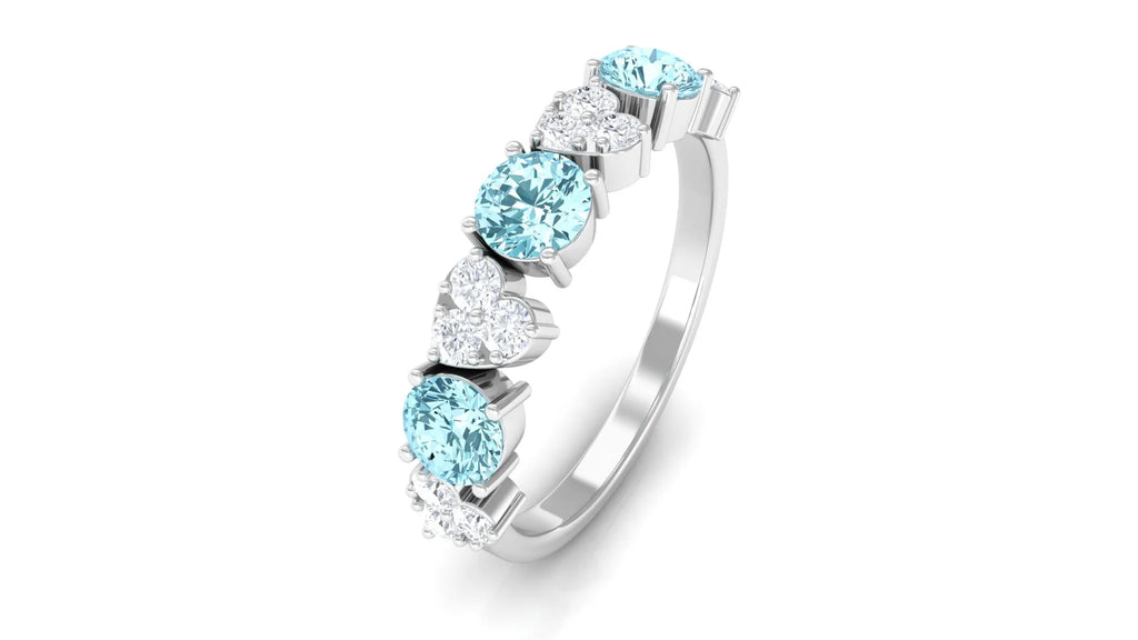 Aquamarine Heart Ring with Diamond, 925 Sterling Silver, US 6.50 I26790