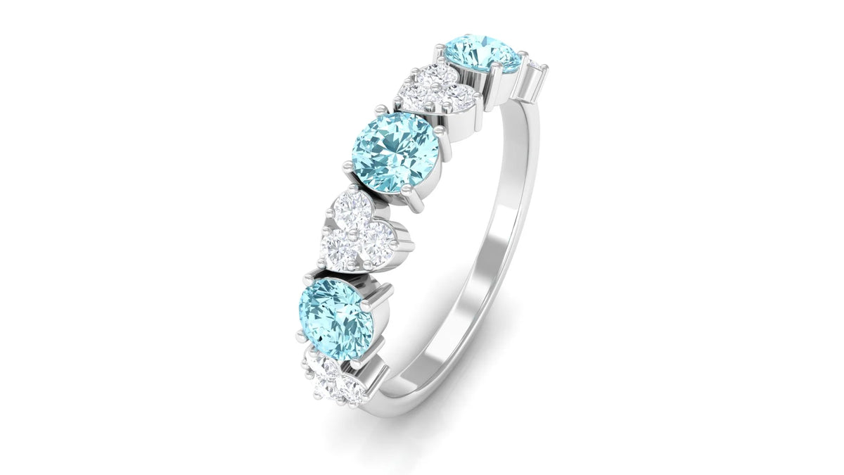 Aquamarine Heart Ring with Diamond, 925 Sterling Silver, US 6.50 I26790
