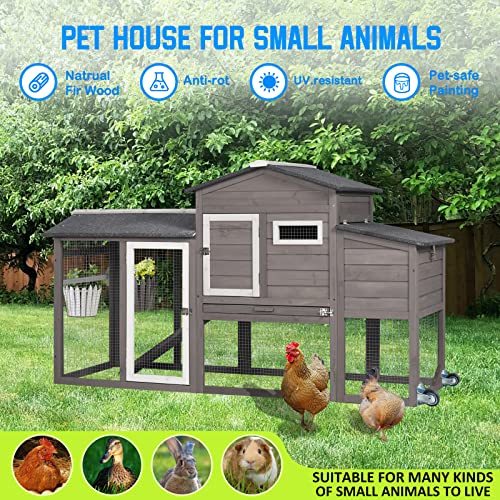 Chicken Coop Hen House Wooden Poultry House with Nesting Box, Wheels, Waterproof Roof, Pull Out Tray P814