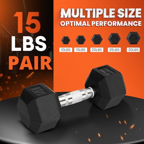 Chrome Rubber Grip Encased Hex Dumbbells 10-30 LBS Pair W6712