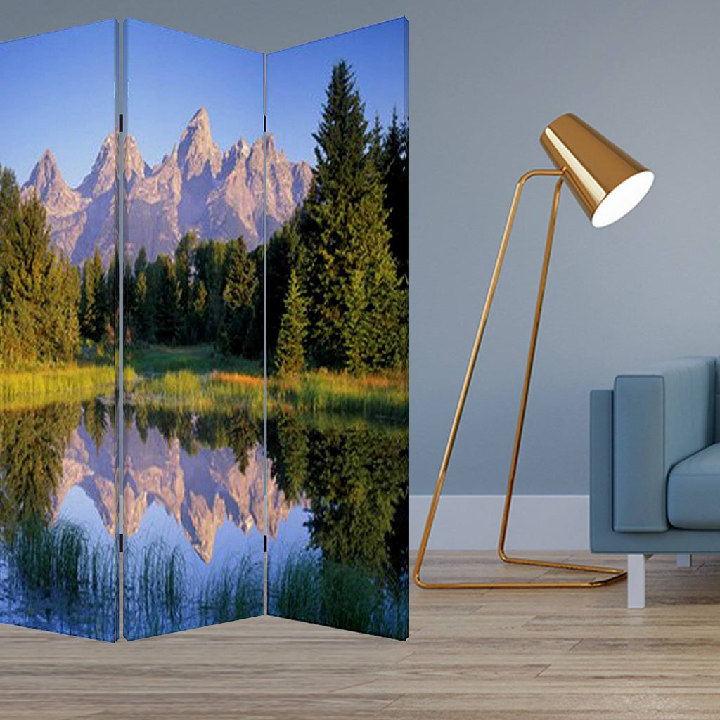 Multi Color Wood Canvas Mountain Peaks Screen J102017