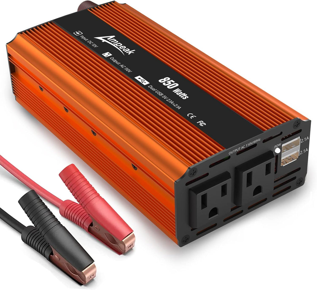 850W Car Power Inverter 12V to 110V 2 USB Ports 2 AC Outlets Pack of 2 A7105