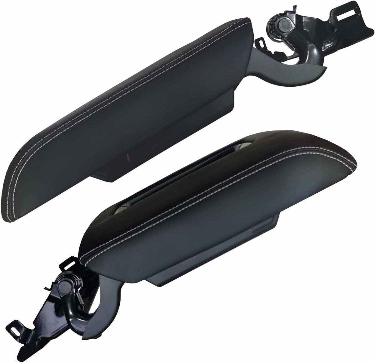 Center Console Armrest Lid with Steel Bracket Black Leather N4583