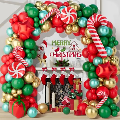 150Pcs Red Green Gold Christmas Balloon Arch Kit K26684