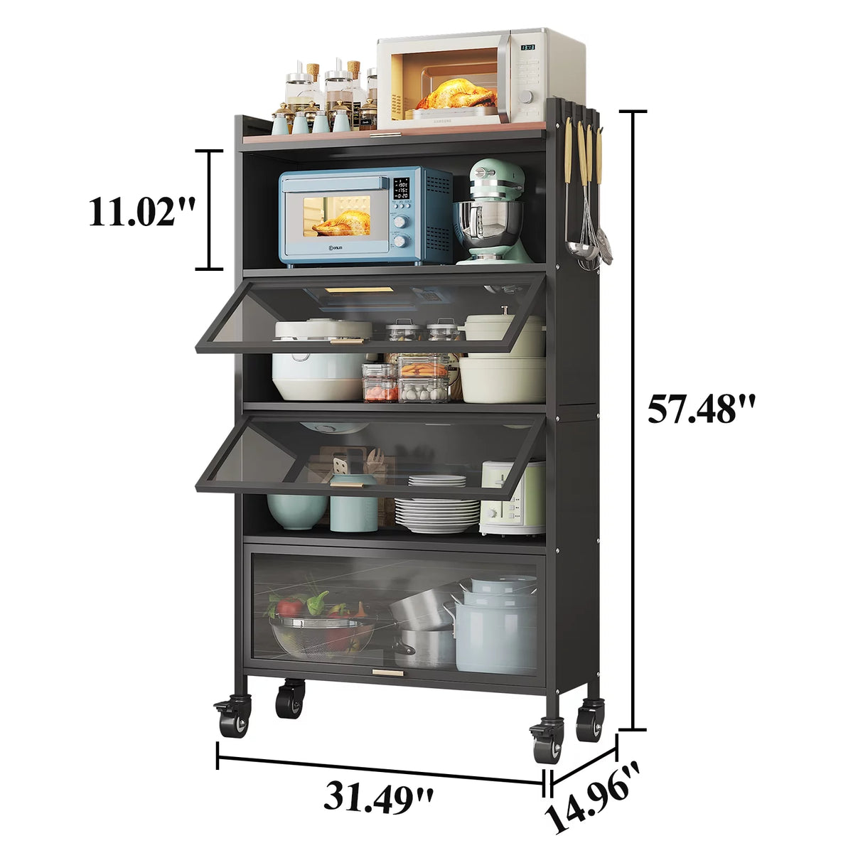 5 Tier Black Kitchen Baker's Rack with Wheels H851967