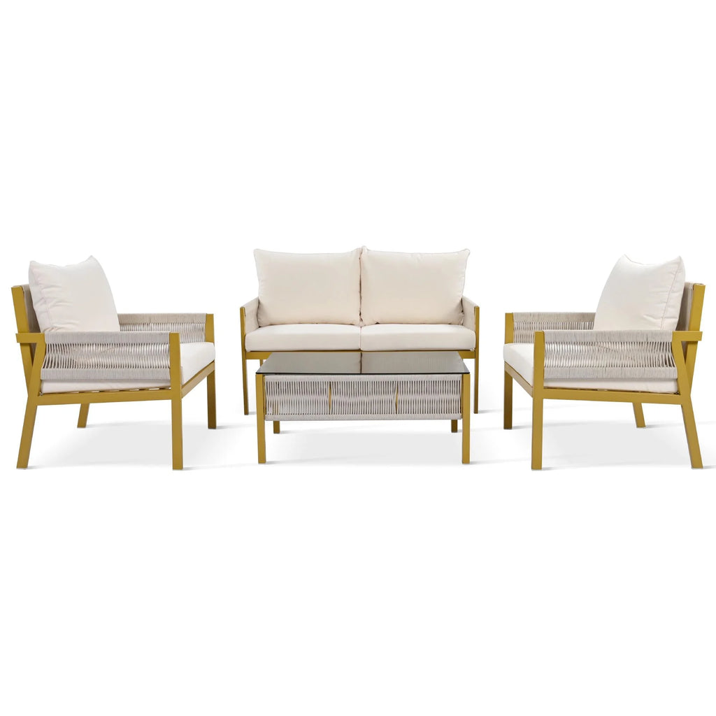 4-Piece Patio Furniture Set with Tempered Glass Table G80031