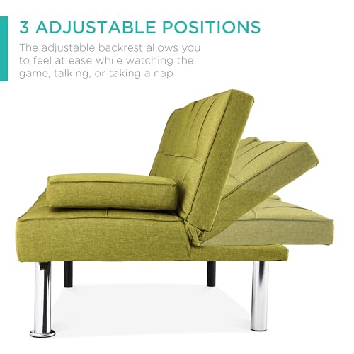 Gray Linen Folding Futon Sofa Bed with Cupholders V107
