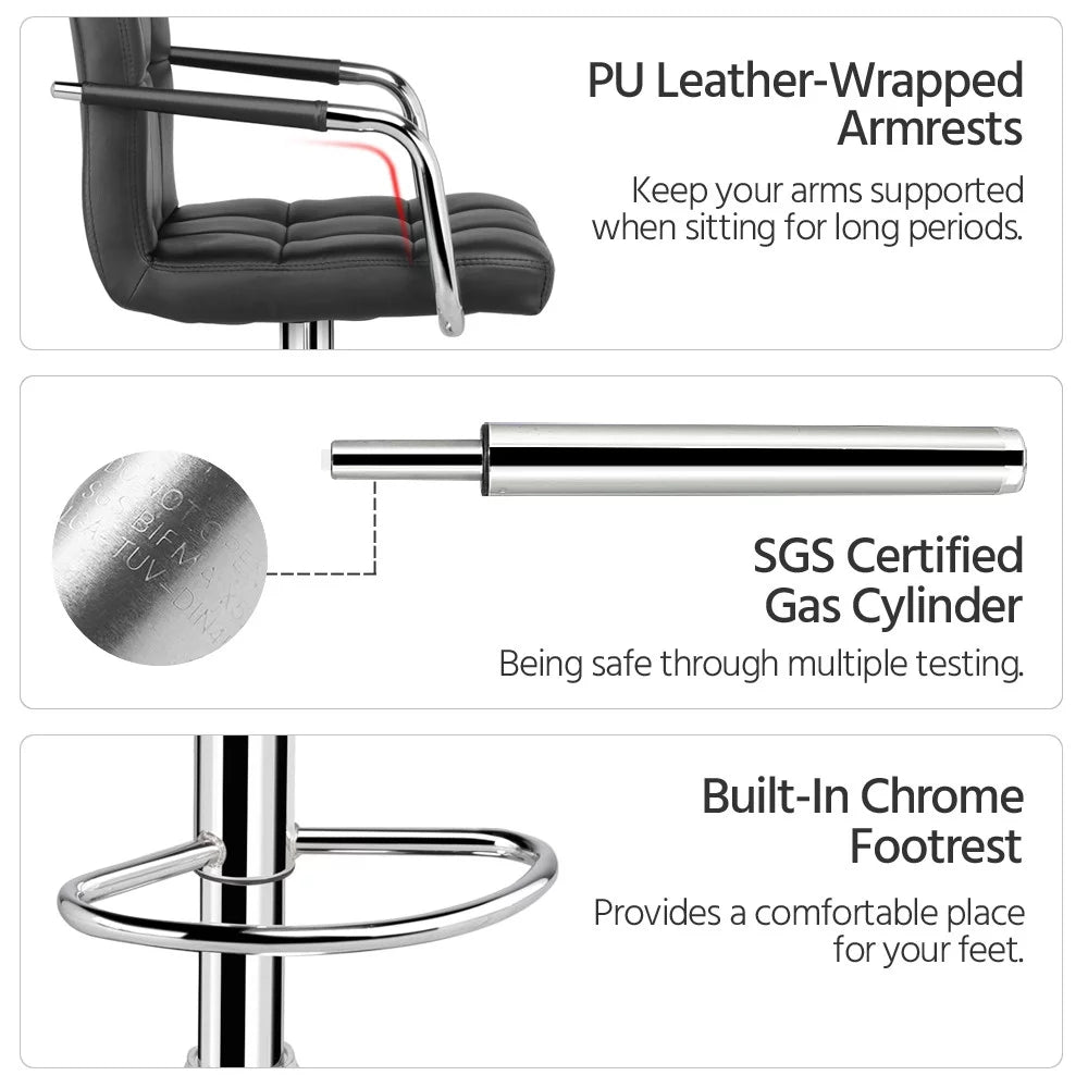 2pcs Black Faux Leather Swivel Bar Stools B890