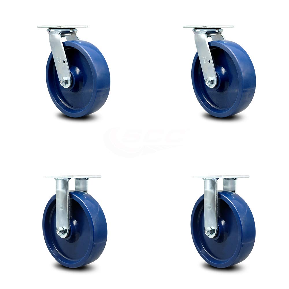 Solid Polyurethane Swivel Top Plate Caster with 8" x 2" Blue Wheel and Top Lock Brake I724247