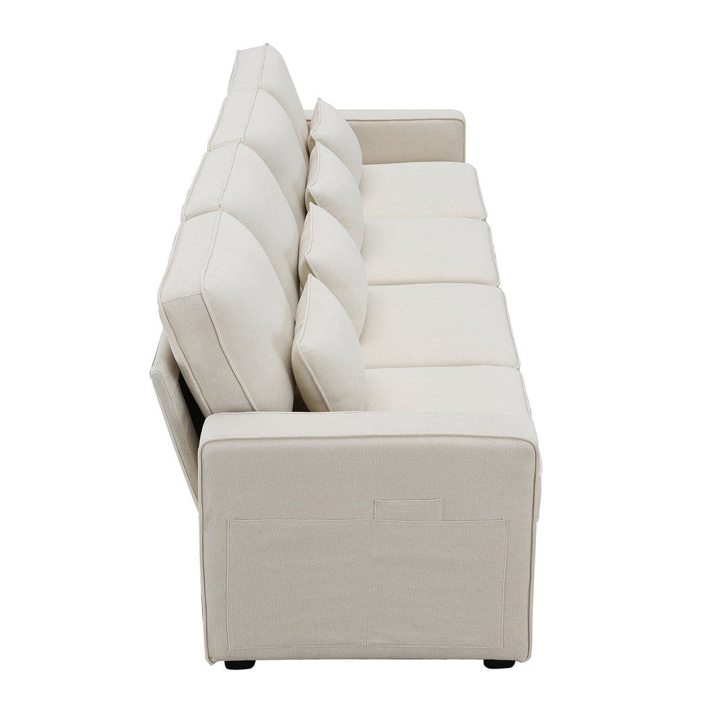 Beige Linen 4 Seater Sofa with Pillows N144483