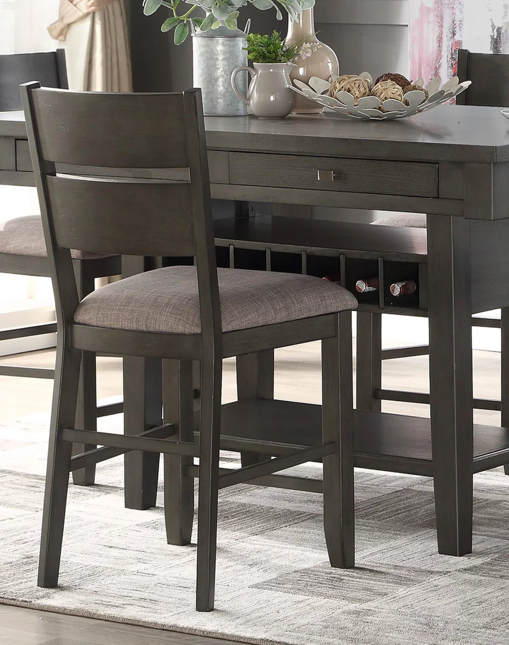 Gray 5pc Counter Height Dining Set with Wine Rack M2602