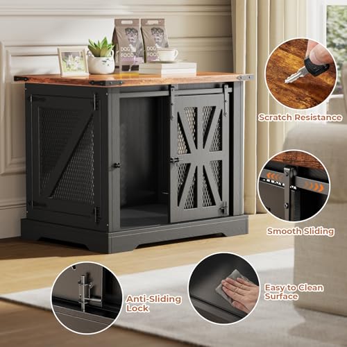 40" Heavy Duty Dog Crate Furniture with Double Doors Black L2403