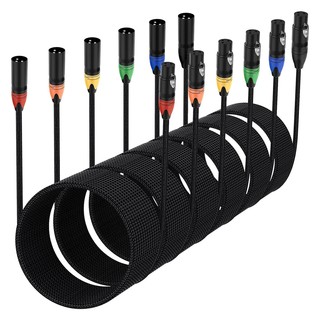 25ft 6 Pack XLR Microphone Cable Black Braided T94429