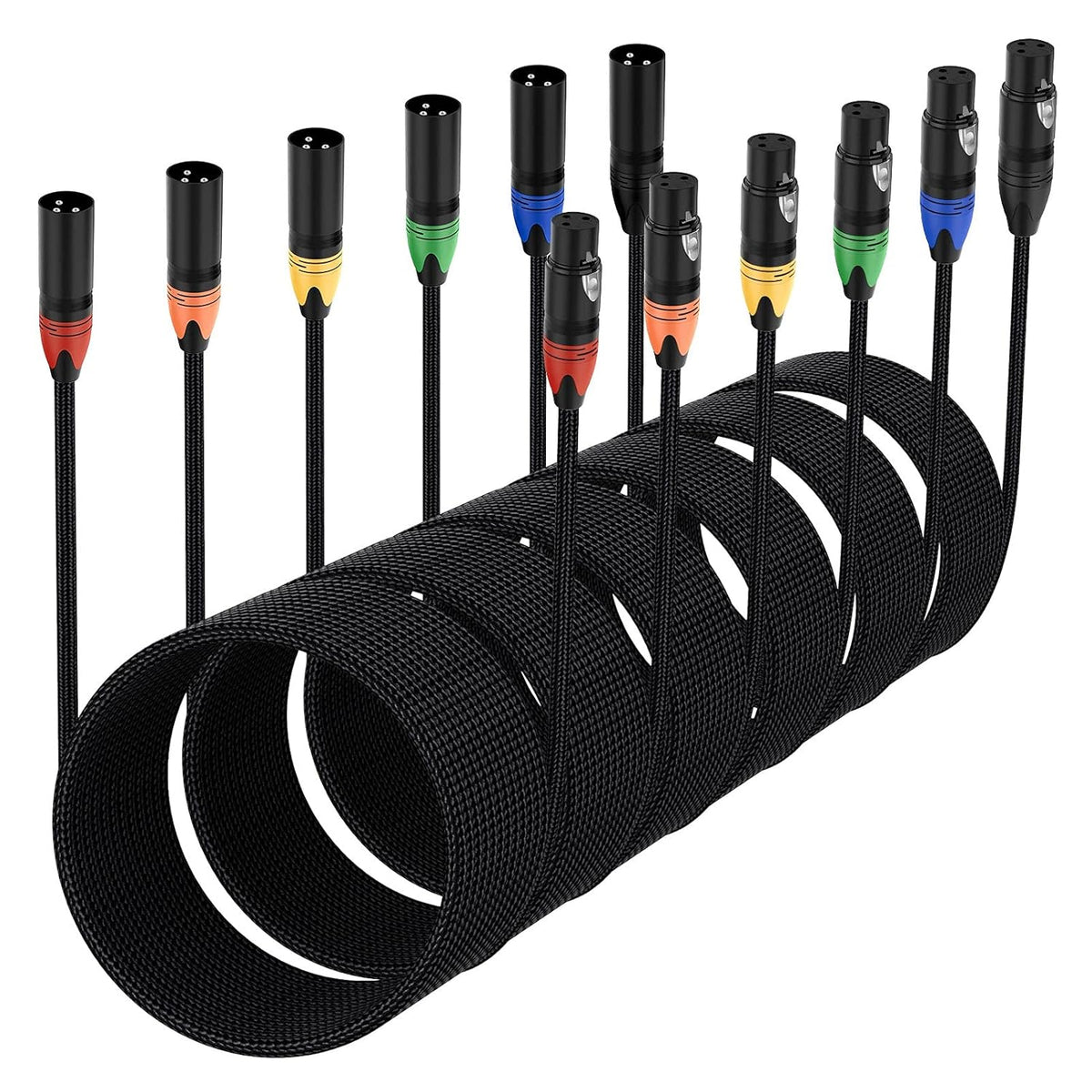 25ft 6 Pack XLR Microphone Cable Black Braided T94429