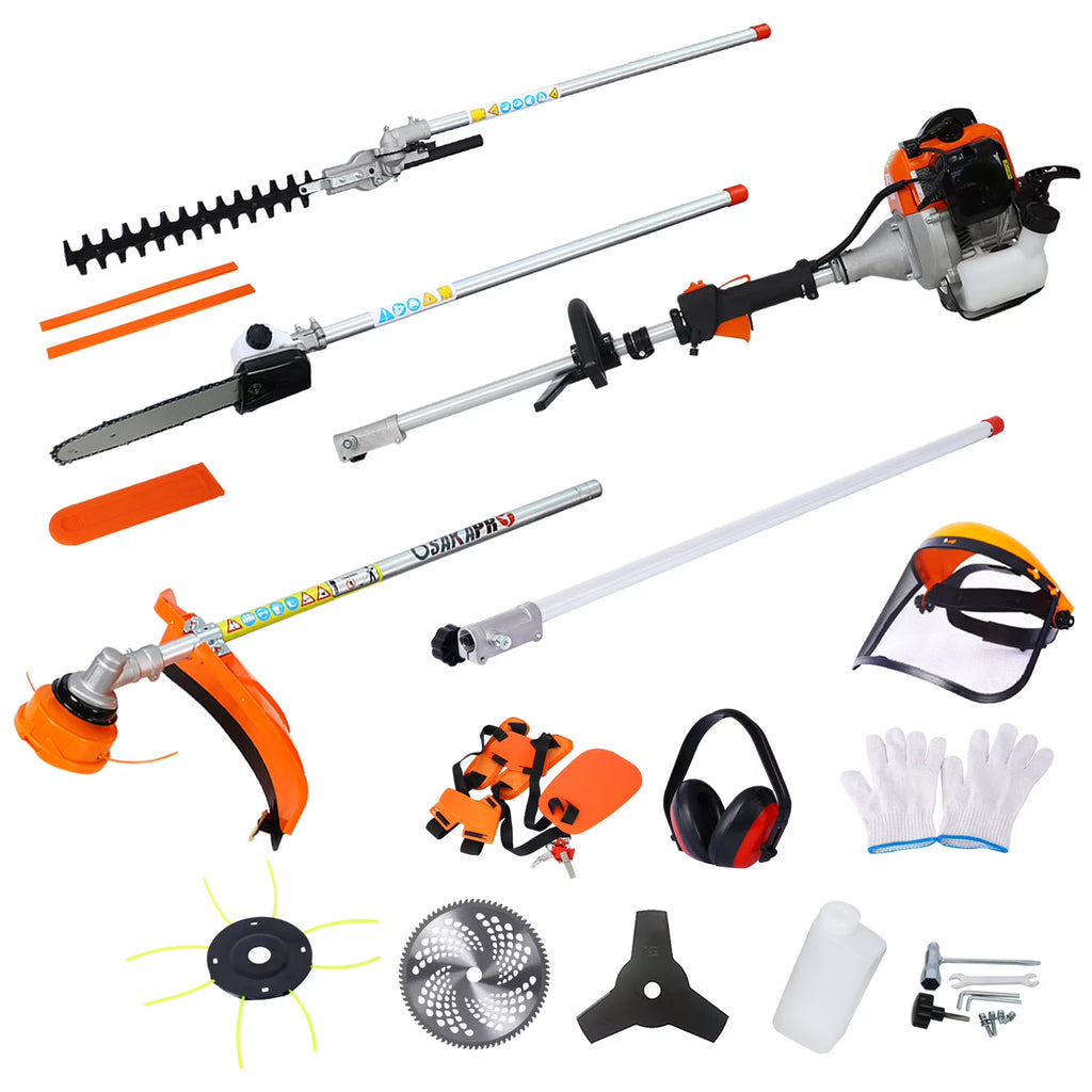 10 in 1 52CC 2-Cycle Garden Tool System with Pole Saw, Hedge Trimmer, Grass Trimmer, and Brush Cutter P7884