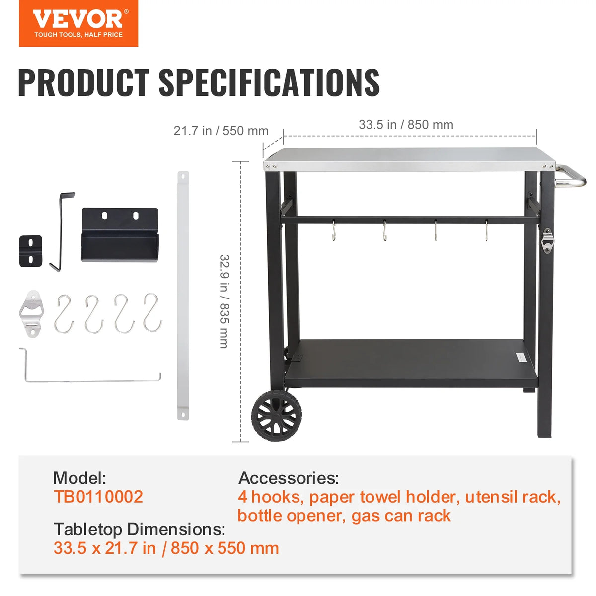 Outdoor Grill Dining Cart with Stainless Steel Table Top X8828