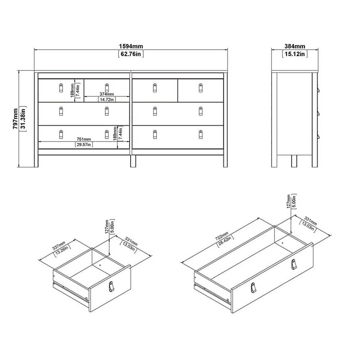 White 8 Drawer Engineered Wood Dresser V585523