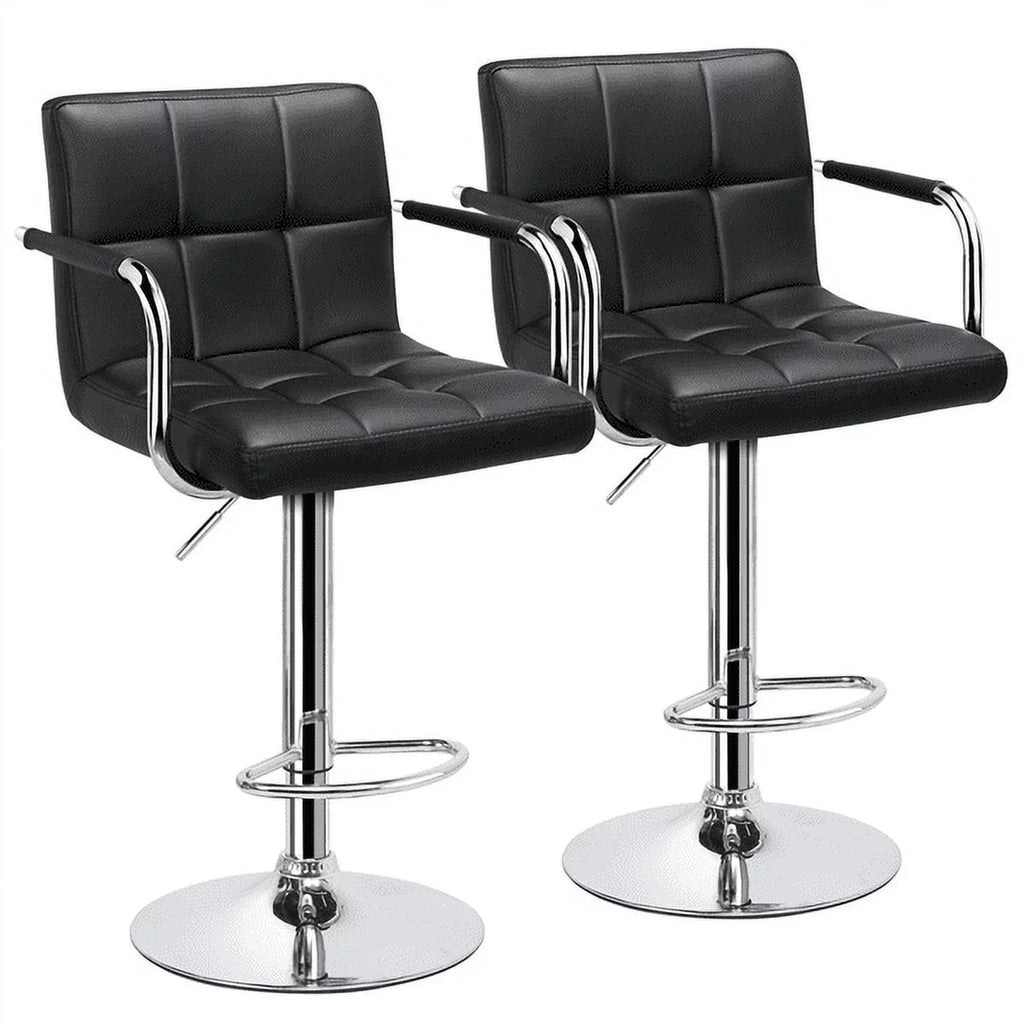 2pcs Black Faux Leather Swivel Bar Stools B890
