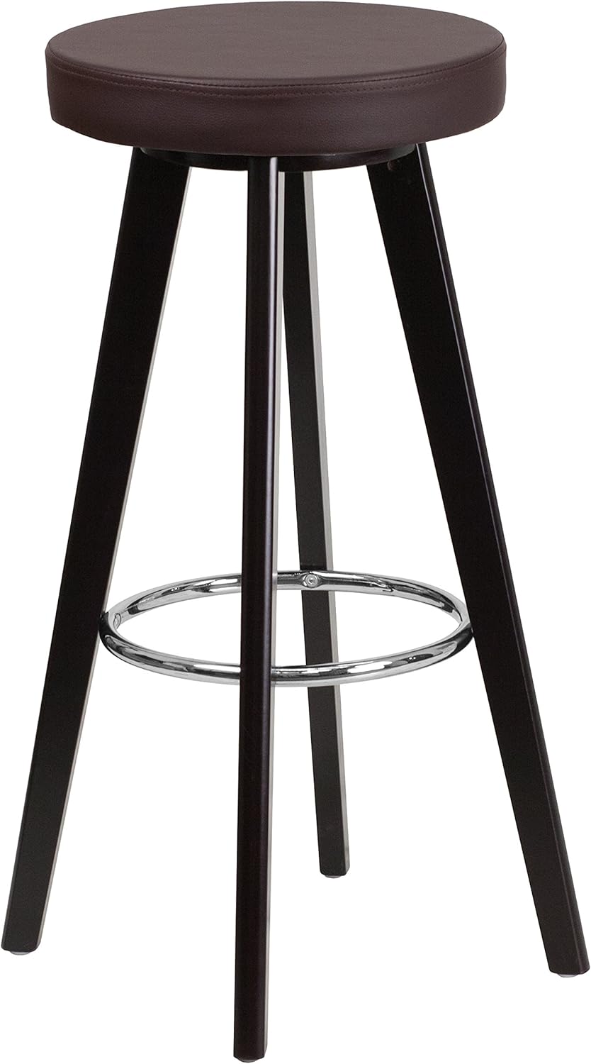 Cappuccino Wood Barstool with Black Vinyl Seat G3536