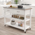 White Stainless Steel Top Kitchen Island on Wheels with 2 Drawers and Storage Shelves H7115