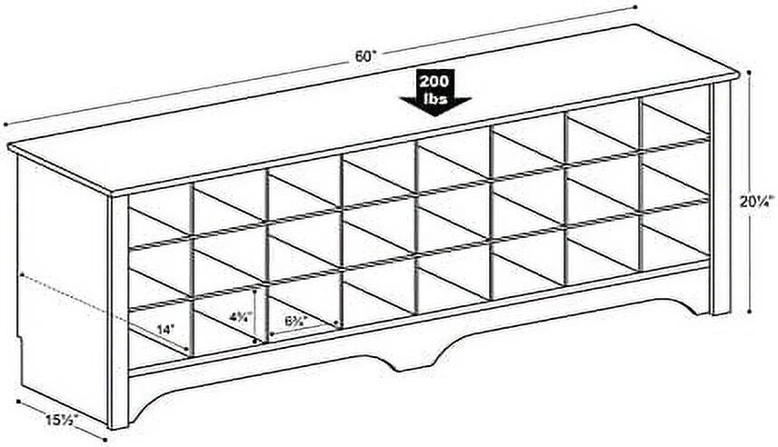 White 24-Pair Shoe Cubby Bench Q580525