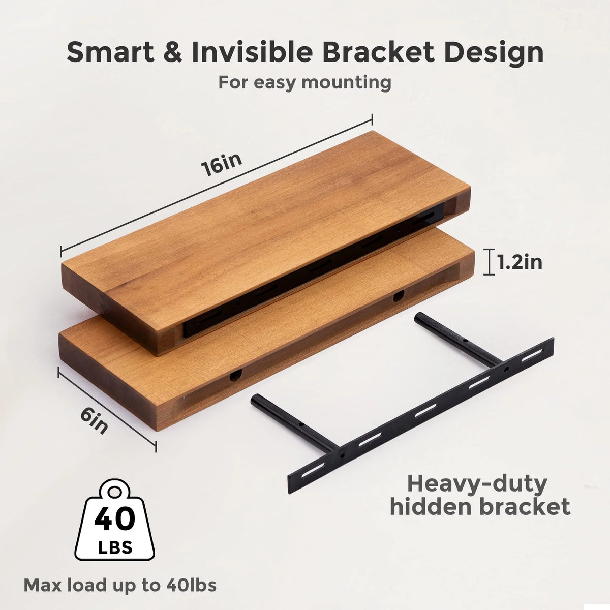 16 inch Solid Acacia Wood Floating Shelves Set of 2 Y51808