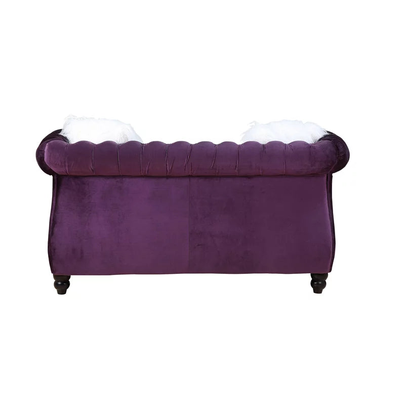 Purple Velvet Loveseat with 2 Pillows F990275