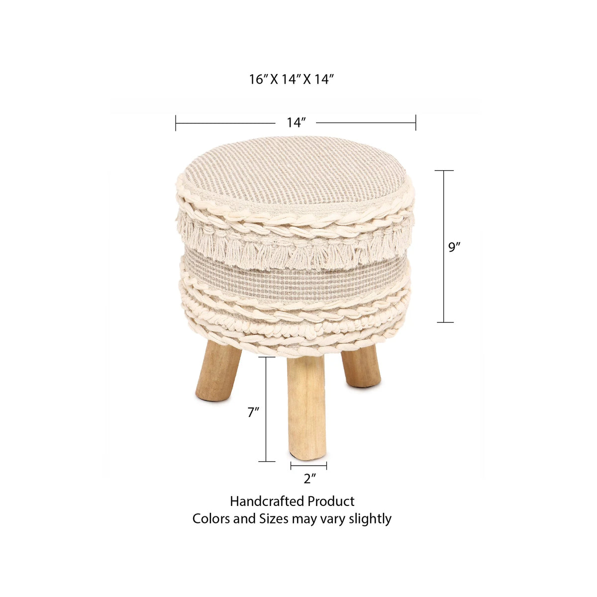 Handmade Wooden 4 Legs Tufted Seat 100% Cotton Foot Stool M21953