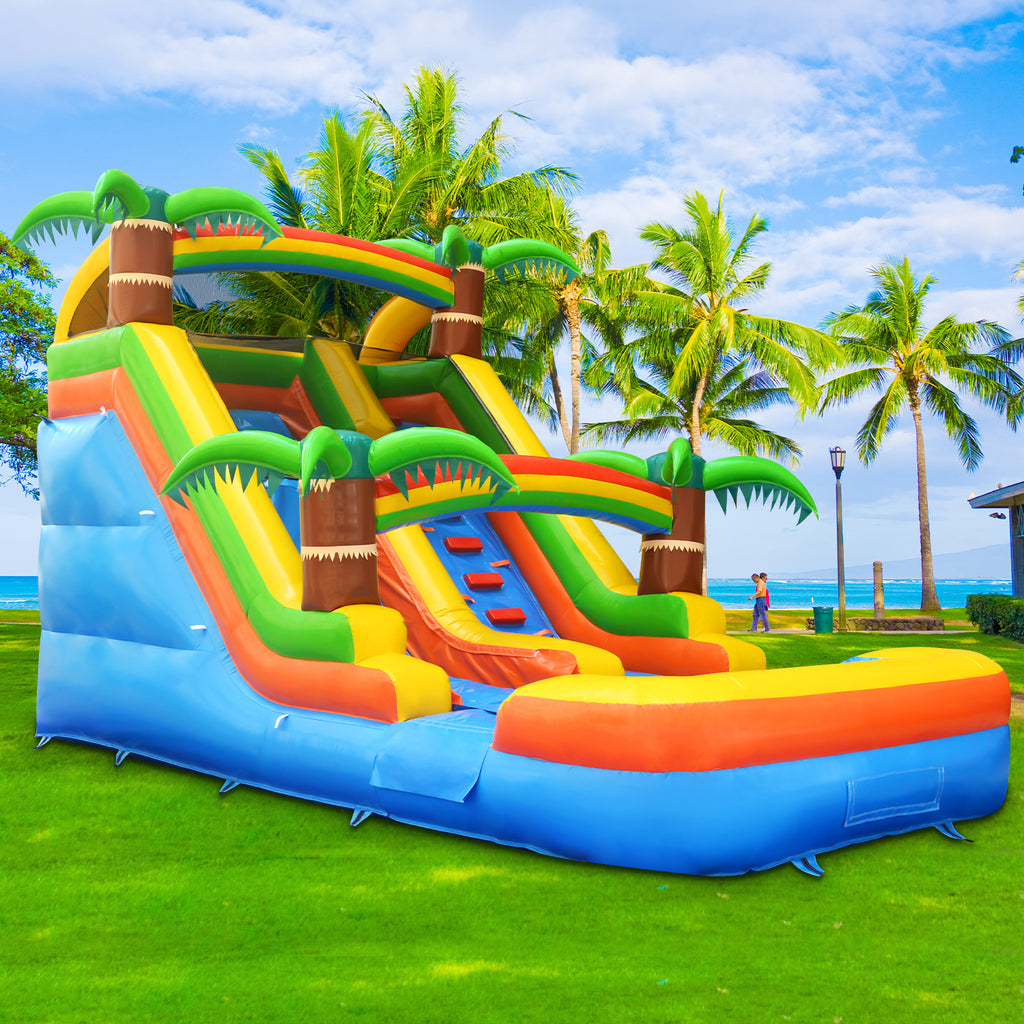 21 ft Inflatable Water Slide with Air Blower, Climbing Wall, Splash Pool E837