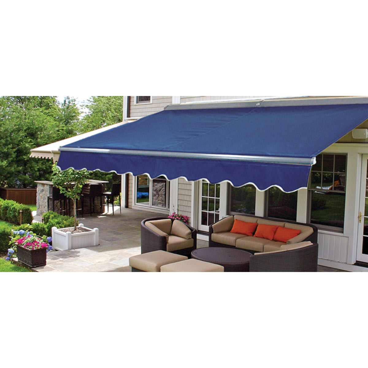 Motorized LED 13 x 10 ft. Half Cassette Retractable Awning Blue C17957