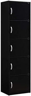 5 Shelf 5 Door Black Bookcase K378